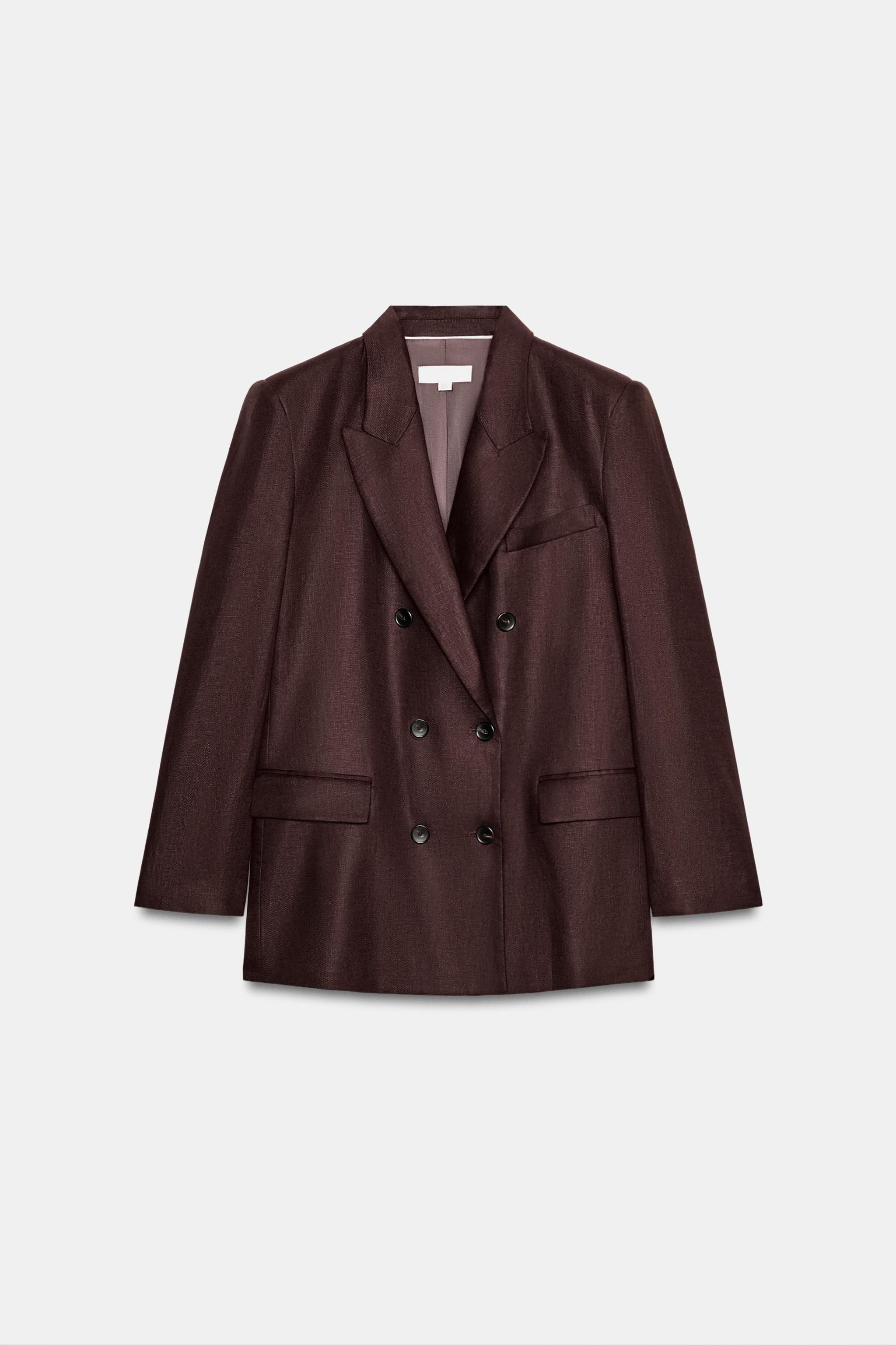 100% LINEN DOUBLE BREASTED BLAZER WITH SHOULDER PADS